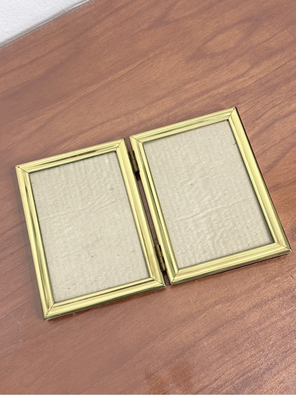 Vintage Brass Patina Double 5x7 Hinged Picture Frame